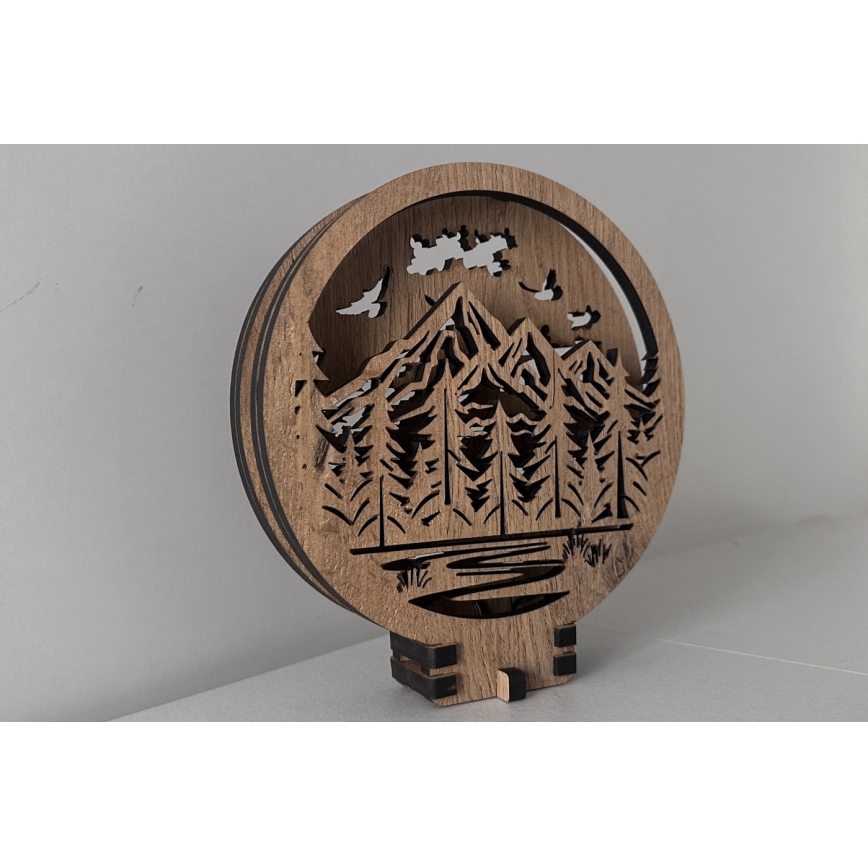 Li-Go 23583/DUB2 - Dimbar LED-bordsdekoration LED/12W/230V 20x22 cm ek/Berg och skog