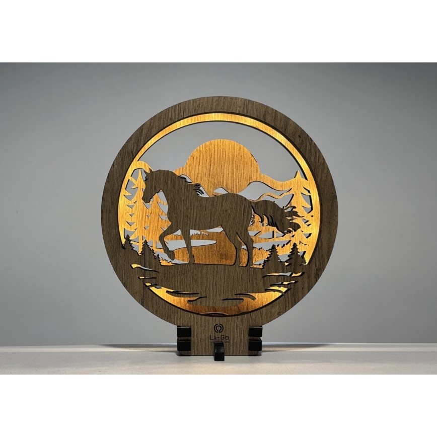 Li-Go 23598/DUB2 - LED dimbar borddekoration LED/12W/230V 20x22 cm ek/häst