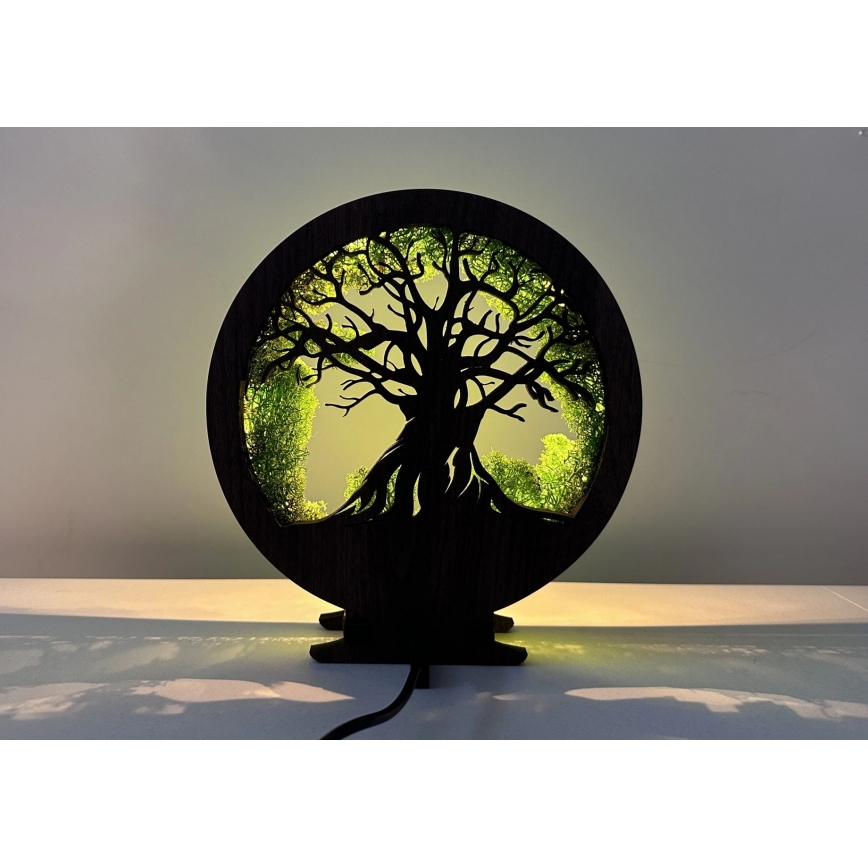 Li-Go 23604/DUB2 - LED-dimmbar bordsdekoration LED/12W/230V 20x22 cm ek/mossa och träd