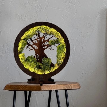 Li-Go 23604/DUB2 - LED-dimmbar bordsdekoration LED/12W/230V 20x22 cm ek/mossa och träd