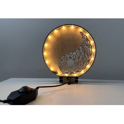 Li-Go 23607/O - Dimbar LED-bordsdekoration LED/12W/230V 20x22 cm valnöt/Yin Yang