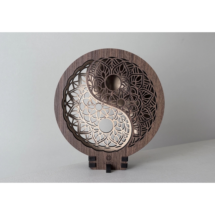 Li-Go 23607/O - Dimbar LED-bordsdekoration LED/12W/230V 20x22 cm valnöt/Yin Yang