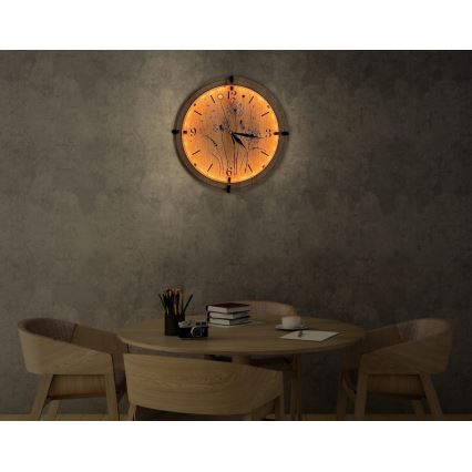 Li-Go 23688/DUB2 - Dimmbar LED-klocka med rörelsesensor LED/5V 20000 mAh + 1xAA Ø 32 cm ek/maskros