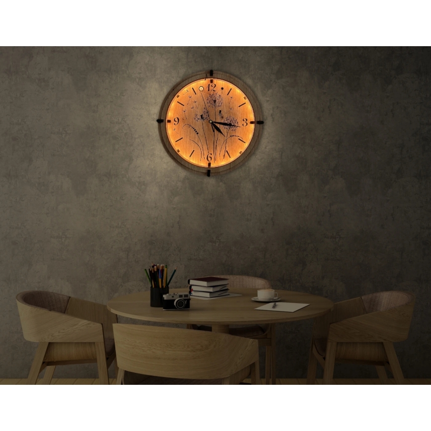 Li-Go 23688/DUB2 - Dimmbar LED-klocka med rörelsesensor LED/5V 20000 mAh + 1xAA Ø 32 cm ek/maskros