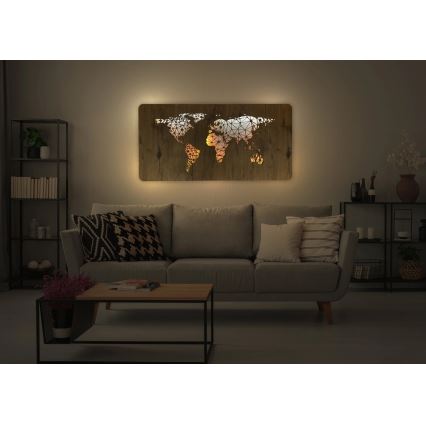Li-Go 4457/A/4 - LED-dimmbar väggdekoration LED/10W/5V 30000 mAh 120x60 cm ek/Världskarta