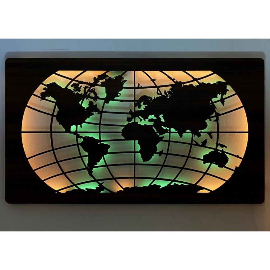 Li-Go 4709/DUB2 - LED RGBW dimmbar väggdekoration LED/24W/230V 125x74 cm ek/Världskarta (paralleller) + fjärrkontroll