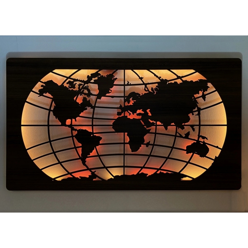 Li-Go 4709/DUB2 - LED RGBW dimmbar väggdekoration LED/24W/230V 125x74 cm ek/Världskarta (paralleller) + fjärrkontroll