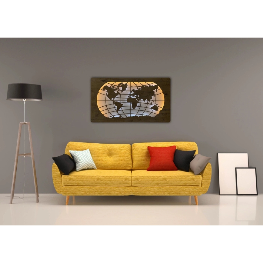 Li-Go 4868/DUB2 - Dimmbar LED-väggdekoration LED/24W/230V 110x60 cm ek/Världskarta breddgrader