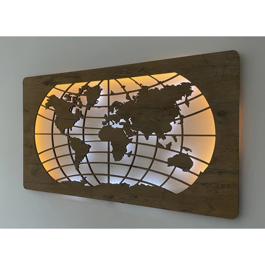 Li-Go 4868/DUB2 - Dimmbar LED-väggdekoration LED/24W/230V 110x60 cm ek/Världskarta breddgrader