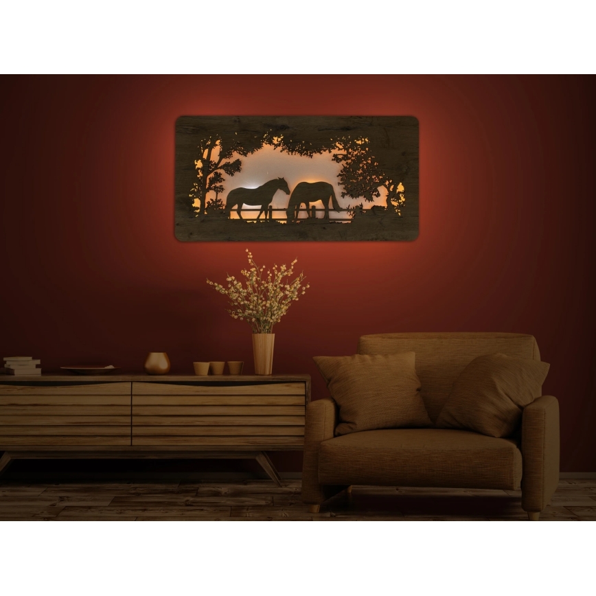 Li-Go 5012/B/4 - Dimbar LED-väggdekoration LED/10W/5V 30000 mAh 120x60 cm ek/hästar + fjärrkontroll