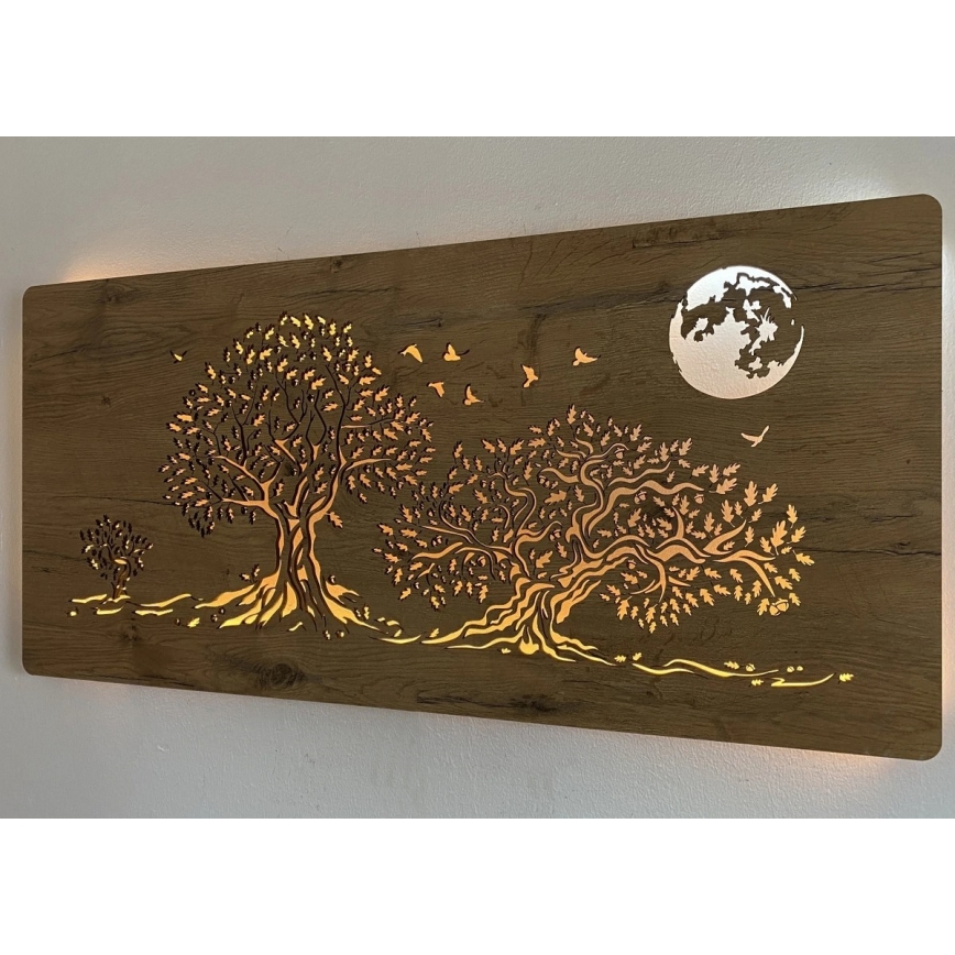 Li-Go 5042/DUB2 - LED Dimmbar väggdekoration LED/24W/230V 110x50 cm ek/Tre ekar och en måne