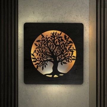 Li-Go 5275/DUB2 - Dimmbar LED-väggdekoration LED/10W/5V 20000 mAh 42x42 cm ek/ek i cirkel + fjärrkontroll