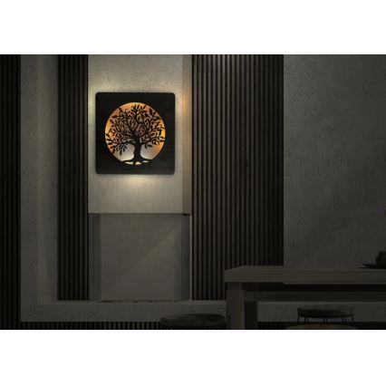 Li-Go 5275/DUB2 - Dimmbar LED-väggdekoration LED/10W/5V 20000 mAh 42x42 cm ek/ek i cirkel + fjärrkontroll