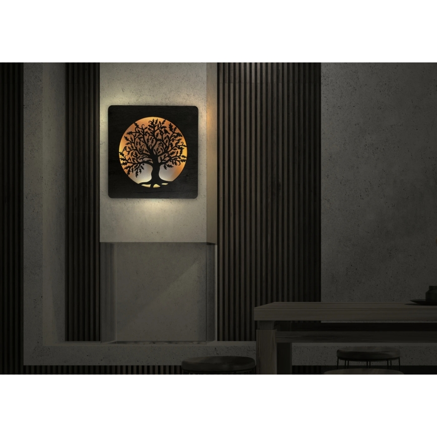 Li-Go 5275/DUB2 - Dimmbar LED-väggdekoration LED/10W/5V 20000 mAh 42x42 cm ek/ek i cirkel + fjärrkontroll
