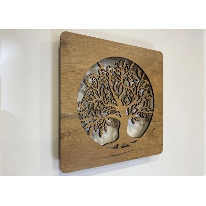 Li-Go 5275/DUB2 - Dimmbar LED-väggdekoration LED/10W/5V 20000 mAh 42x42 cm ek/ek i cirkel + fjärrkontroll