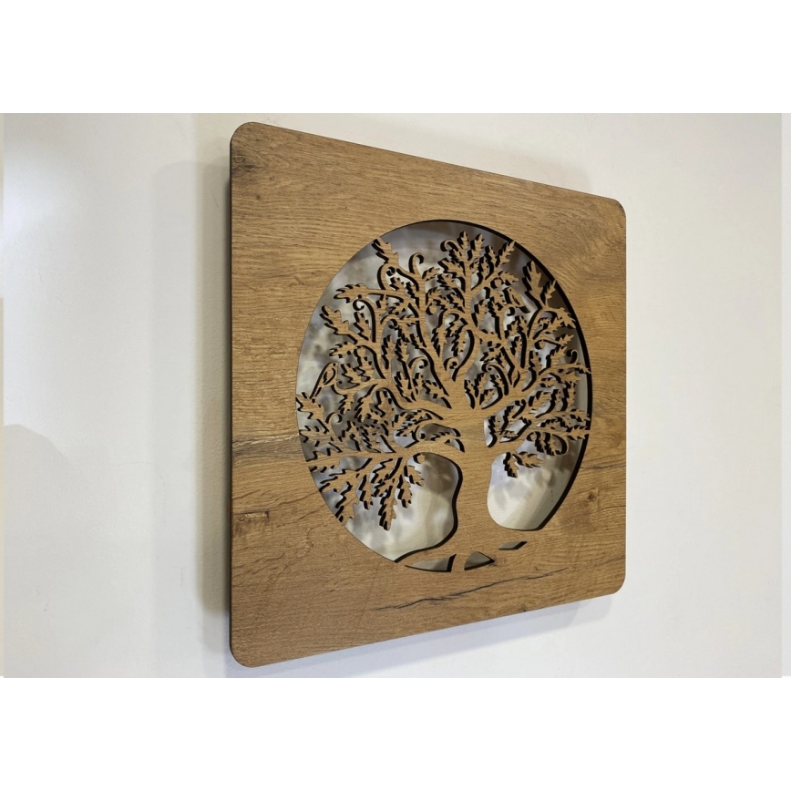 Li-Go 5275/DUB2 - Dimmbar LED-väggdekoration LED/10W/5V 20000 mAh 42x42 cm ek/ek i cirkel + fjärrkontroll