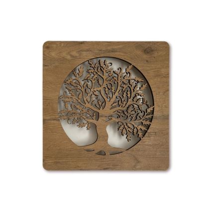 Li-Go 5275/DUB2 - Dimmbar LED-väggdekoration LED/10W/5V 20000 mAh 42x42 cm ek/ek i cirkel + fjärrkontroll