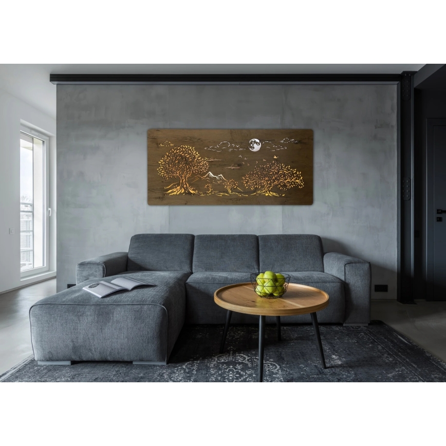 Li-Go 5478/DUB2 - LED-dimbart väggdekoration LED/24W/230V 130x60 cm ek/Fyra ekar och en måne