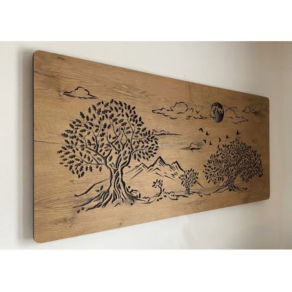 Li-Go 5478/DUB2 - LED-dimbart väggdekoration LED/24W/230V 130x60 cm ek/Fyra ekar och en måne