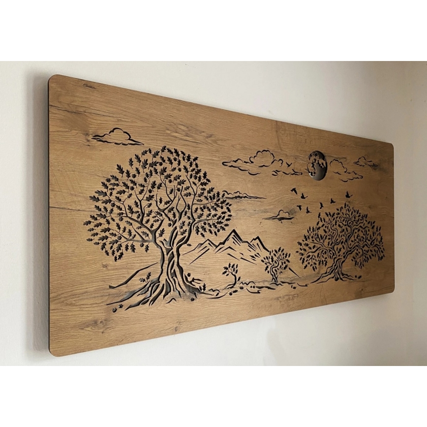 Li-Go 5478/DUB2 - LED-dimbart väggdekoration LED/24W/230V 130x60 cm ek/Fyra ekar och en måne