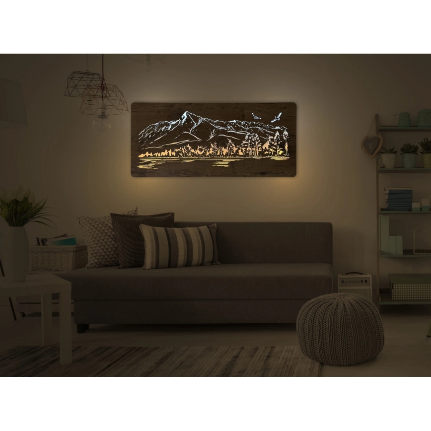 Li-Go 5589/A/DUB2 - LED-dimbar väggdekoration LED/10W/5V 30000 mAh 110x50 cm ek/berg med fåglar