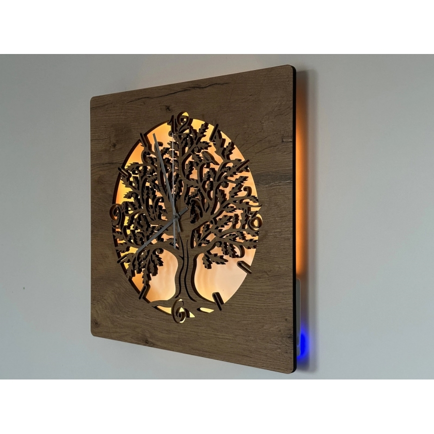 Li-Go 5652/DUB2 - Dimbar LED-klocka LED/10W/5V 20000 mAh 42x42 cm ek/Ek i cirkel + fjärrkontroll