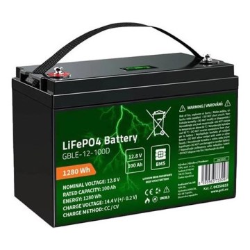 LiFePO4-batteri med display, 12,8 V / 100 Ah