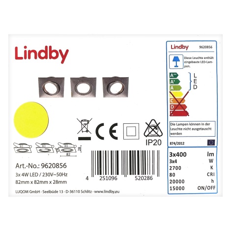 Lindby - KIT 3x LED infälld belysning ANDREJ LED/4W/230V
