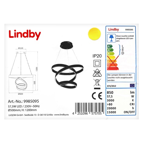 Lindby - LED ljuskrona med textilsladd OLADA LED/57,5W/230V