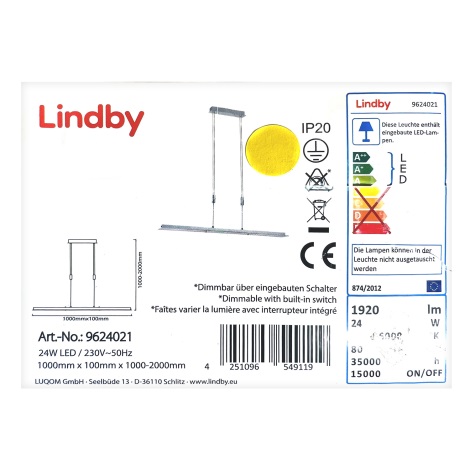 Lindby - LED ljusreglerad ljuskrona på textilsladd SLADJA LED/24W/230V