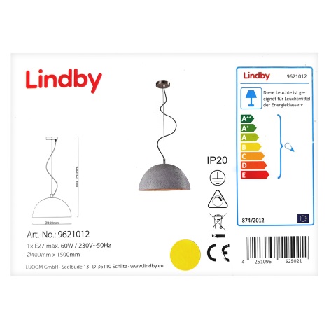 Lindby - LED RGBW Ljusreglerad ljuskrona på textilsladd CAROLLE 1xE27/10W/230V Wi-Fi Tuya