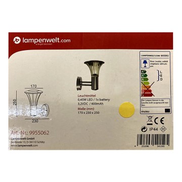 Lindby - LED Solcellsvägglampa EILEEN LED/0,45W/3,2V 600 mAh IP44