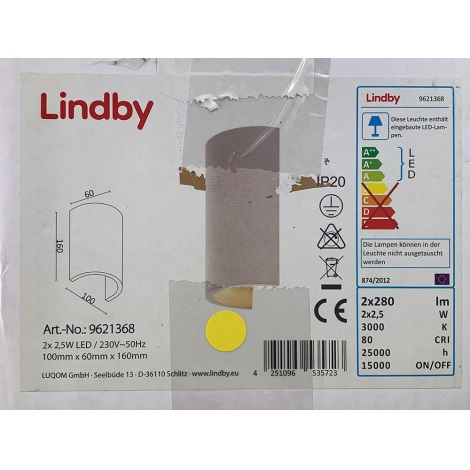 Lindby - LED väggbelysning JENKE 2xLED/2,5W/230V plåster