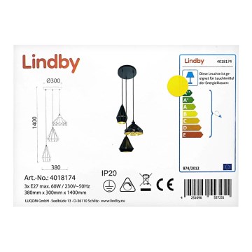 Lindby - Ljuskrona med textilsladd 3xE27/60W/230V
