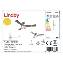 Lindby - Takfläkt ALVIN 2xE14/40W/230V + fjärrkontroll