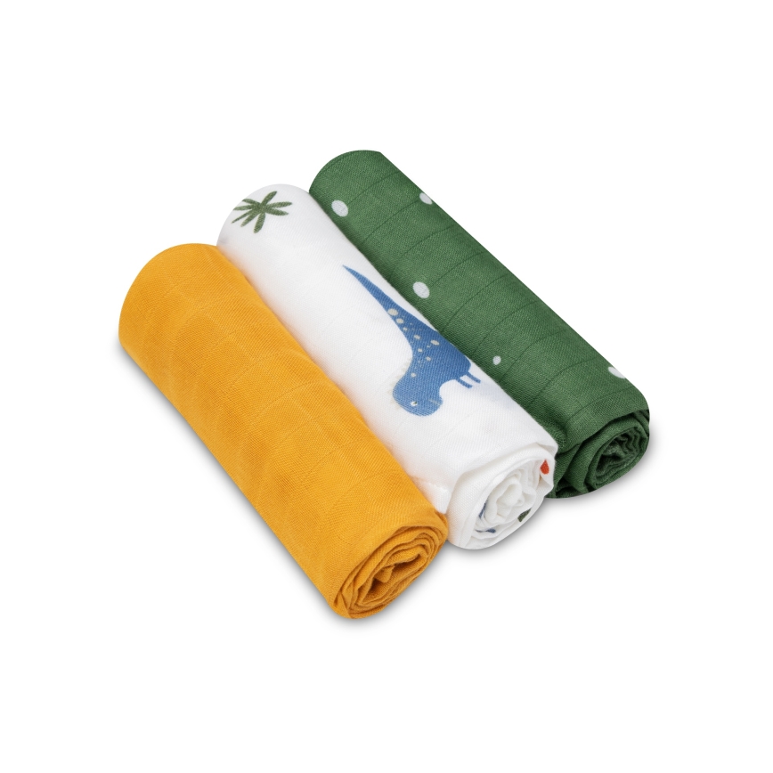 Lionelo - 3-pack bambu-musselinklutar 70x70 cm Dino