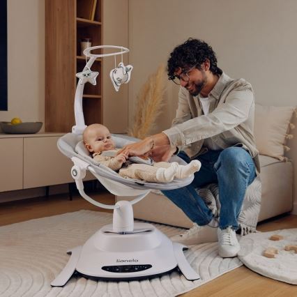 Lionelo - Babygunga med melodi BELLA Grey Concrete + fjärrkontroll