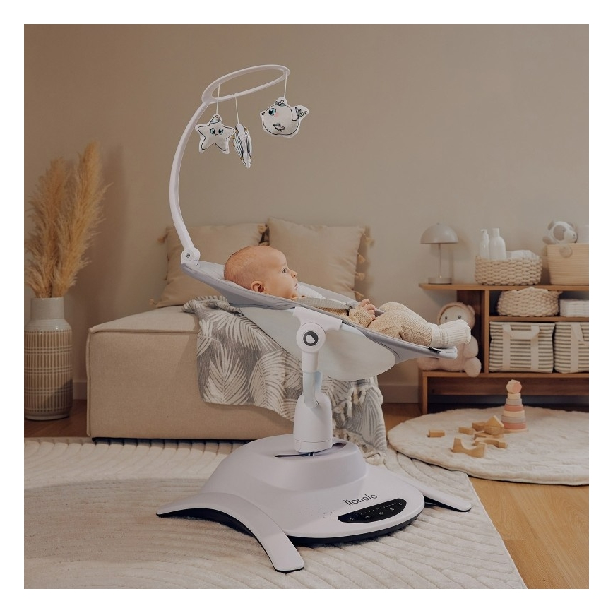 Lionelo - Babygunga med melodi BELLA Grey Concrete + fjärrkontroll