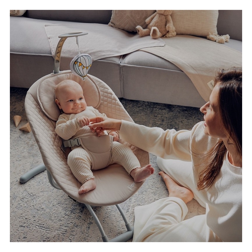 Lionelo - Babygunga med melodi RIO 4xC Beige Latte + fjärrkontroll