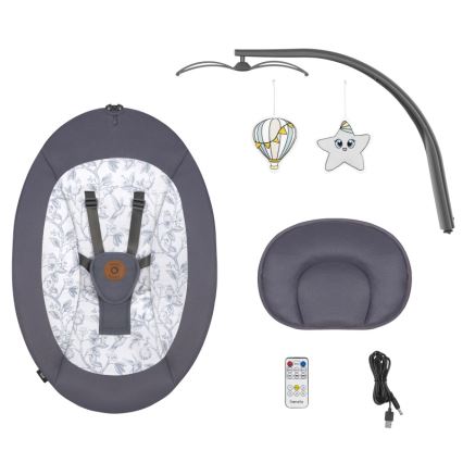 Lionelo - Babygunga med melodier RALF 4xAA Grå Vit + fjärrkontroll