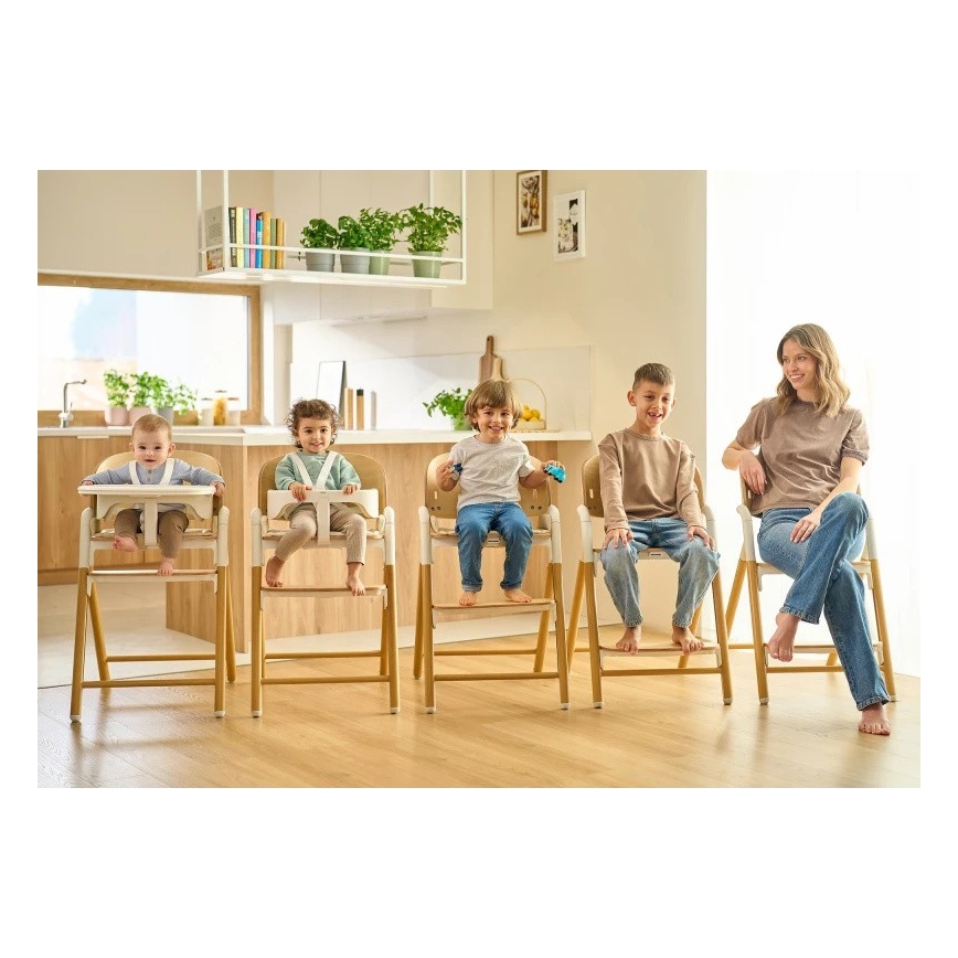 Lionelo - Barnmatstol 3-i-1 CELIA vit/naturligt trä