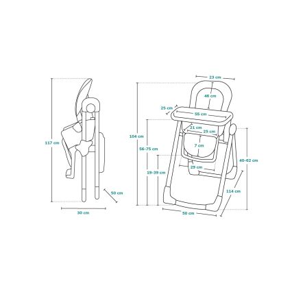 Lionelo - Barnmatstol LINN PLUS vit/grå