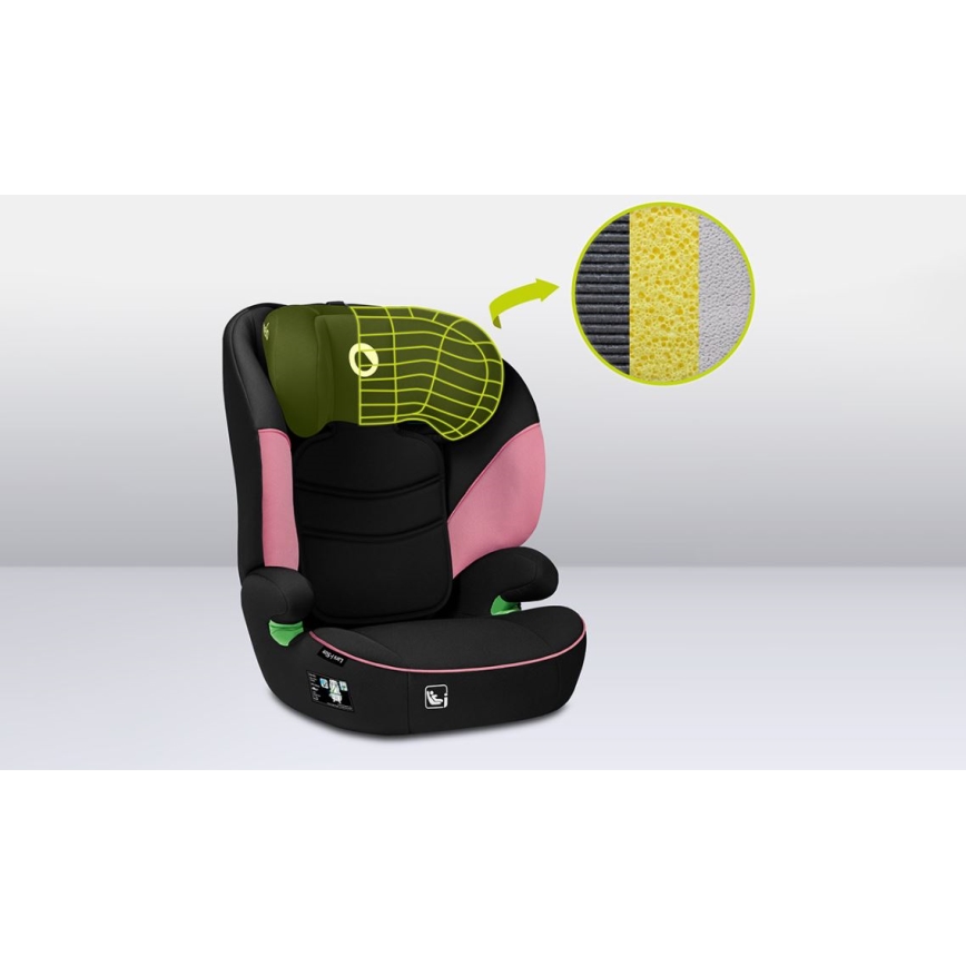 Lionelo - Bilbarnstol LARS i-Storlek 100-150 cm svart/rosa