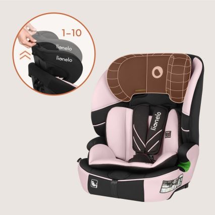 Lionelo - Bilbarnstol LEVI FIX i-Size 76-150 cm Babyrosa