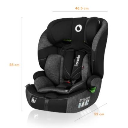 Lionelo - Bilbarnstol LEVI ONE i-Storlek 76-150 cm svart/grå
