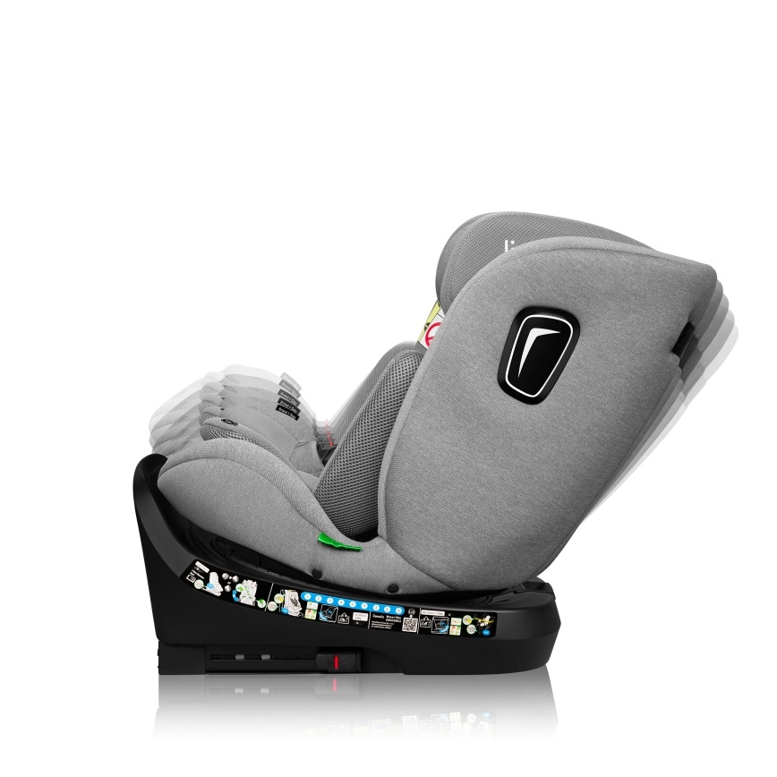 Lionelo - Bilbarnstol med vridbar bas BRAVE i-Size 40-150 cm Grey Stone