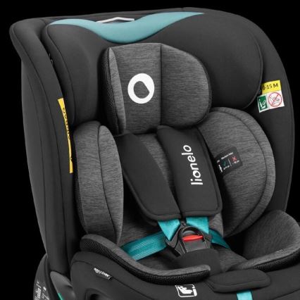 Lionelo - Bilbarnstol NAVY i-Size med roterbar bas 40–150 cm svart/turkos