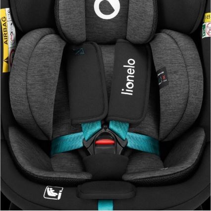 Lionelo - Bilbarnstol NAVY i-Size med roterbar bas 40–150 cm svart/turkos