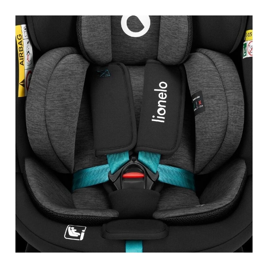 Lionelo - Bilbarnstol NAVY i-Size med roterbar bas 40–150 cm svart/turkos