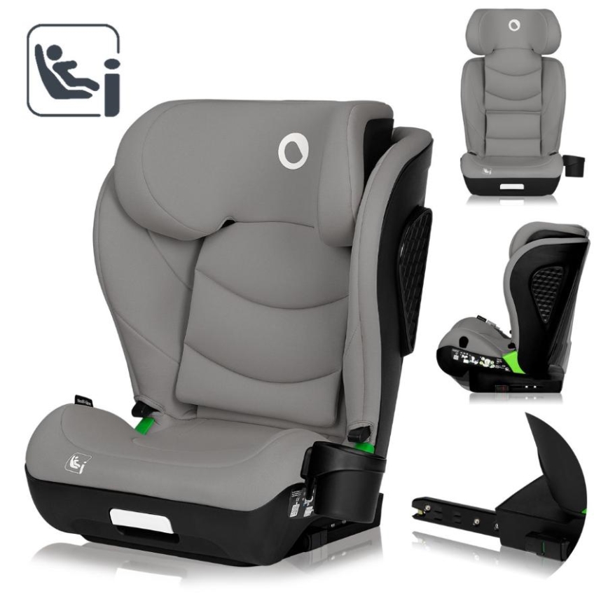 Lionelo - Bilbarnstol NEAL i-Size 100-150 cm Betonggrå